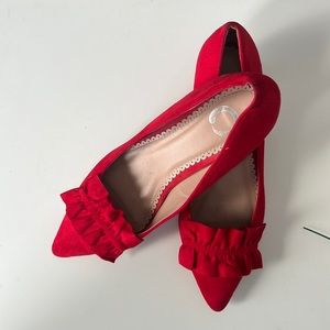 Red Journee Ruffle Kitten Heels